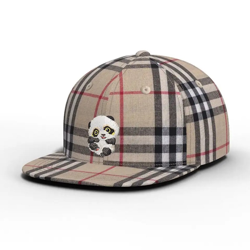 Allanales Color de cartón personalizado de alta calidad Panda Hat a cuadros Plaid Flat Brim Snapback Capacita